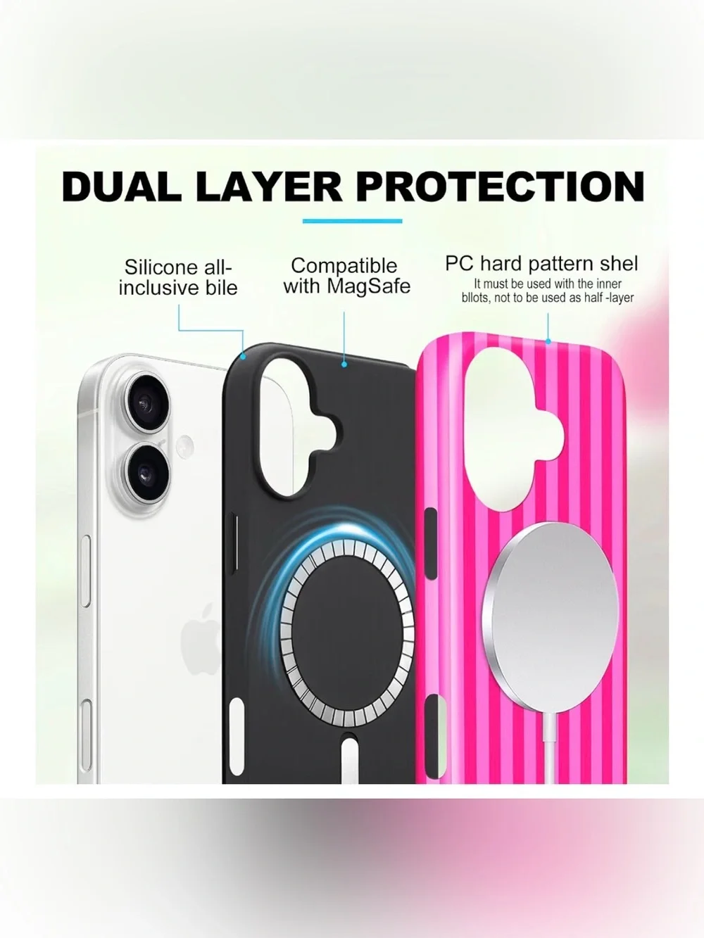 NEW iPhone 17 (6.3”) Shock Resistant MagSafe Phone Case Slim Hot Pink Striped